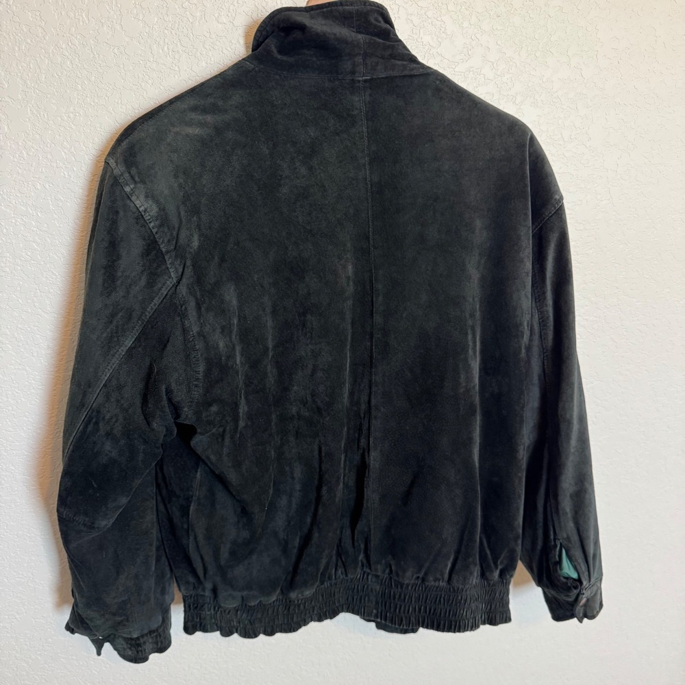 Vintage 90s Suede Bomber Jacket Galleria Benson and Hedges Size Medium Black - Picture 2 of 4